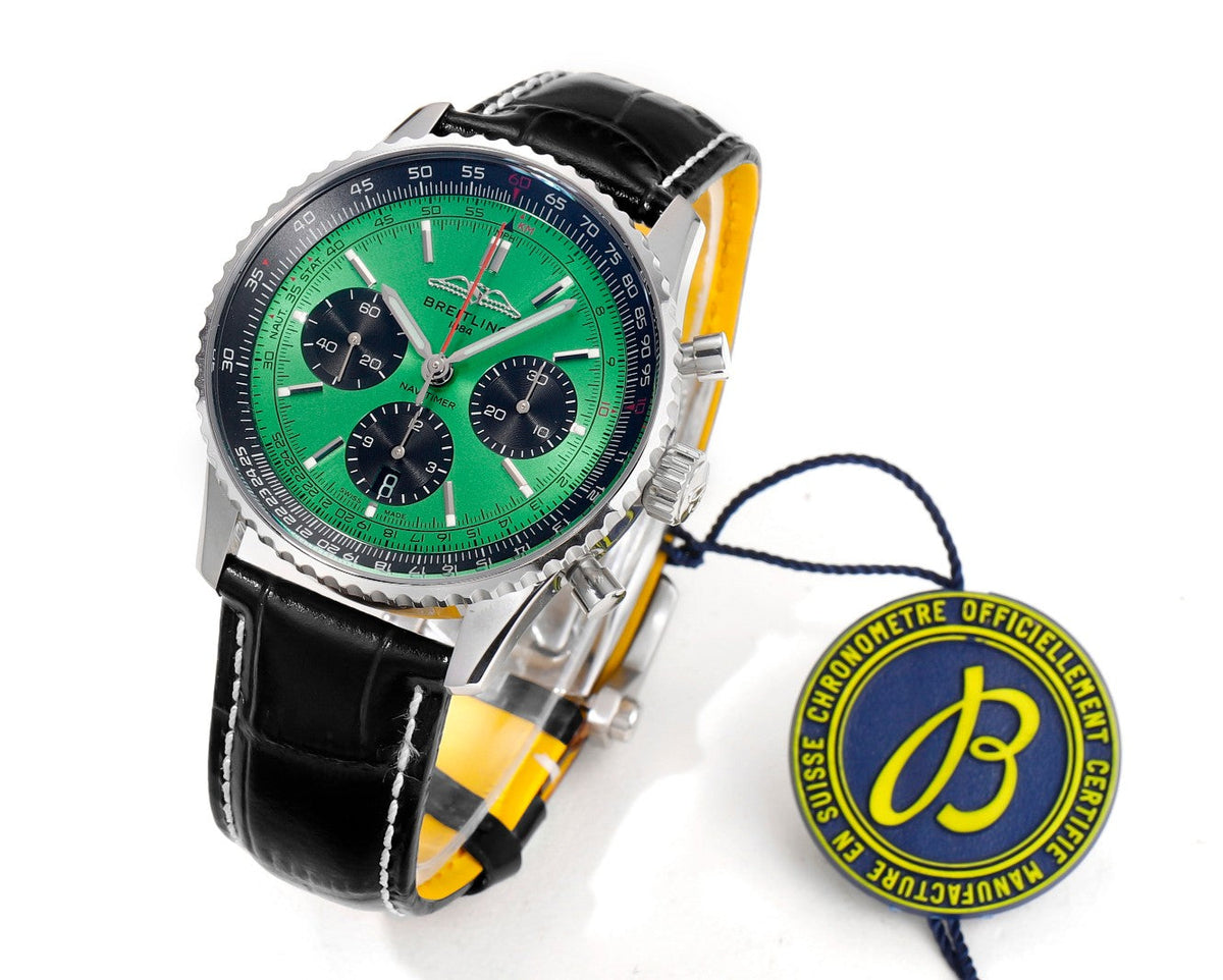 Chronograph - Black Ceramic - Green- N-Timer - Black Leather - Automatic - 43mm