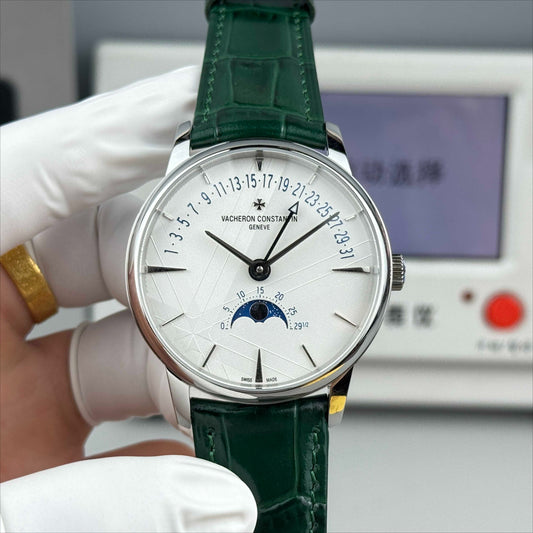 4010U/000R- White 3D Dial - Silver -Green Leather - Automatic - 42.5mm