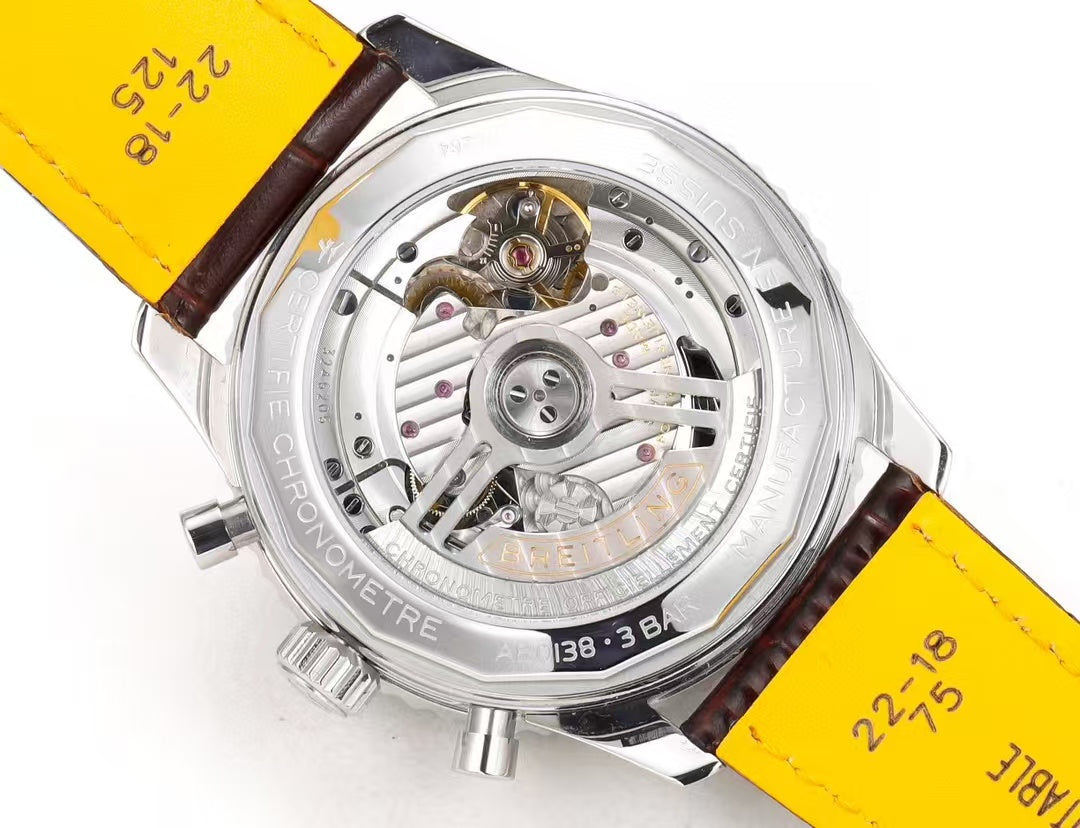 Chronograph - Silver -Blue- N-Timer - Brown Leather - Automatic - 43mm
