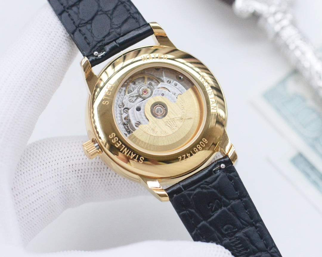 White -904L Yellow - Black Leather - Automatic - 39mm
