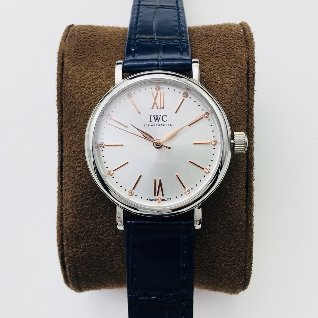 LADY -Silver White - Blue Leather - Automatic - 34mm