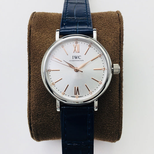 LADY -Silver White - Blue Leather - Automatic - 34mm