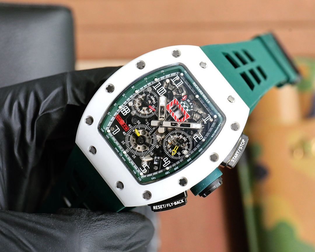 Chronograph- White Ceramic- Green Rubber- Automatic - 40*50mm
