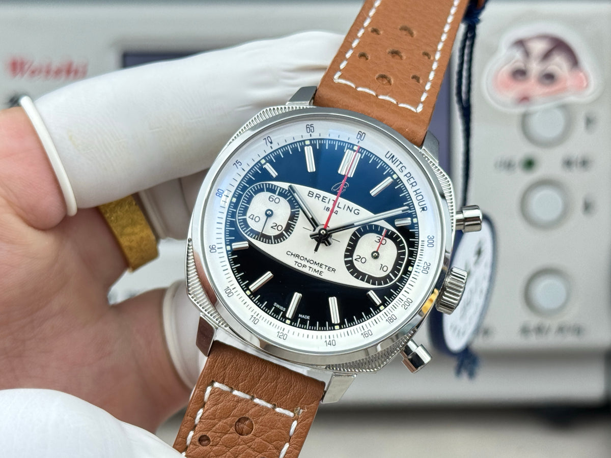 Chronograph - Silver Black - T-Timer - Brown Leather - Automatic - 38mm