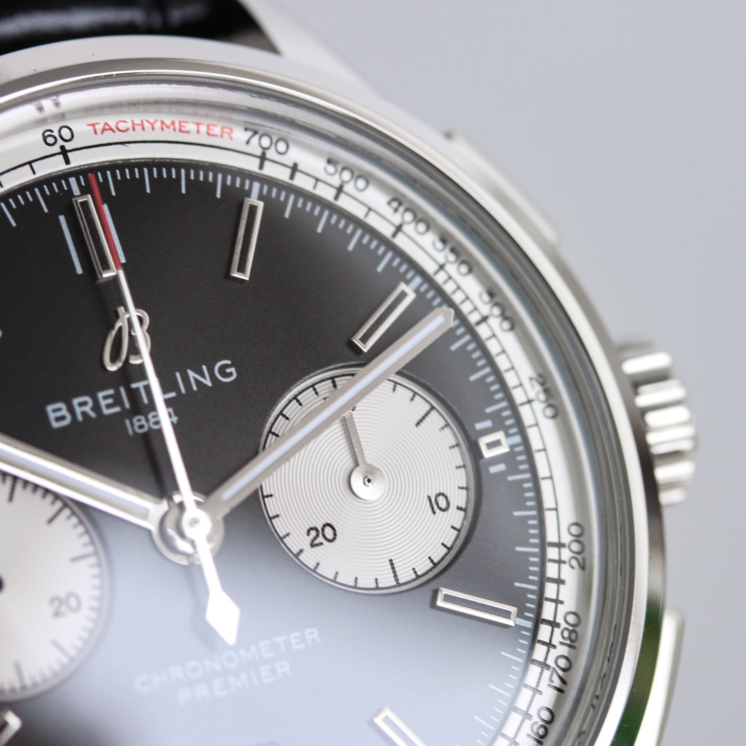 Chronograph -Silver Black - Black Leather - Automatic - 42mm
