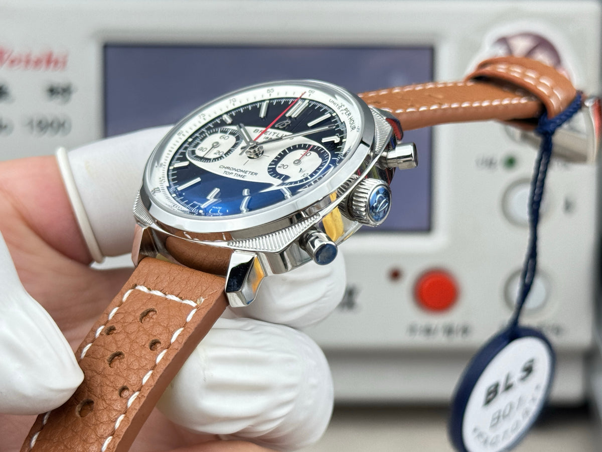 Chronograph - Silver Black - T-Timer - Brown Leather - Automatic - 38mm