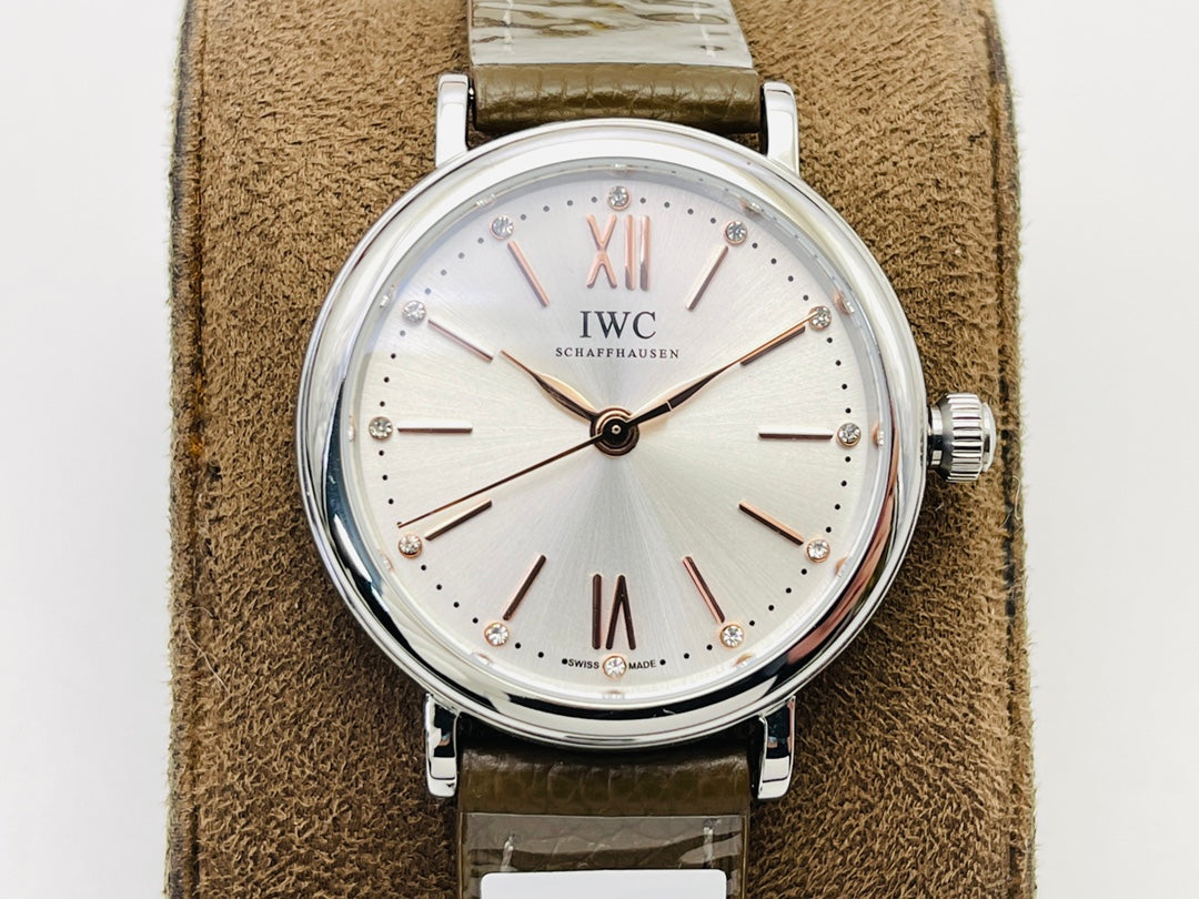 LADY -Silver Wthite - Brwon Leather - Automatic - 34mm