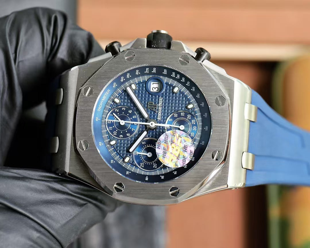 Chronograph-Silver Ceramic- Blue Rubber - Automatic - 44mm
