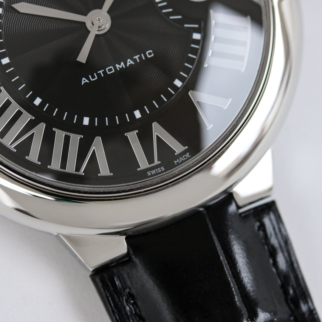 Black -White Silver - Black Leather- Automatic - 36/42mm