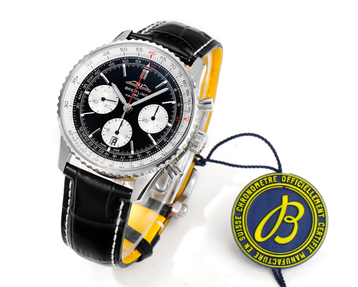 Chronograph - White Ceramic - Black- N-Timer - Black Leather - Automatic - 43mm