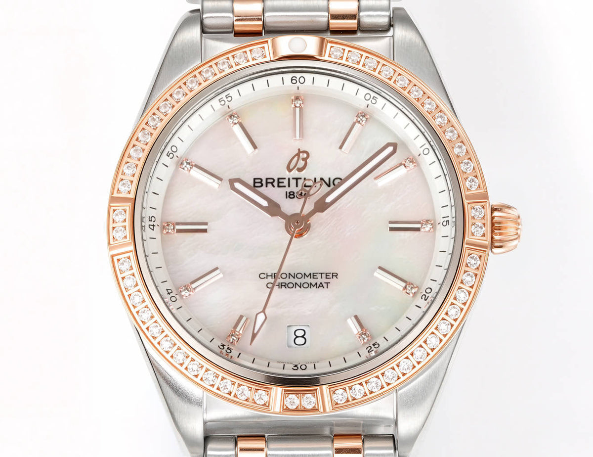 LADY - Pink White - Rhinestone bezel - Silver 904L Steel- Automatic - 36mm