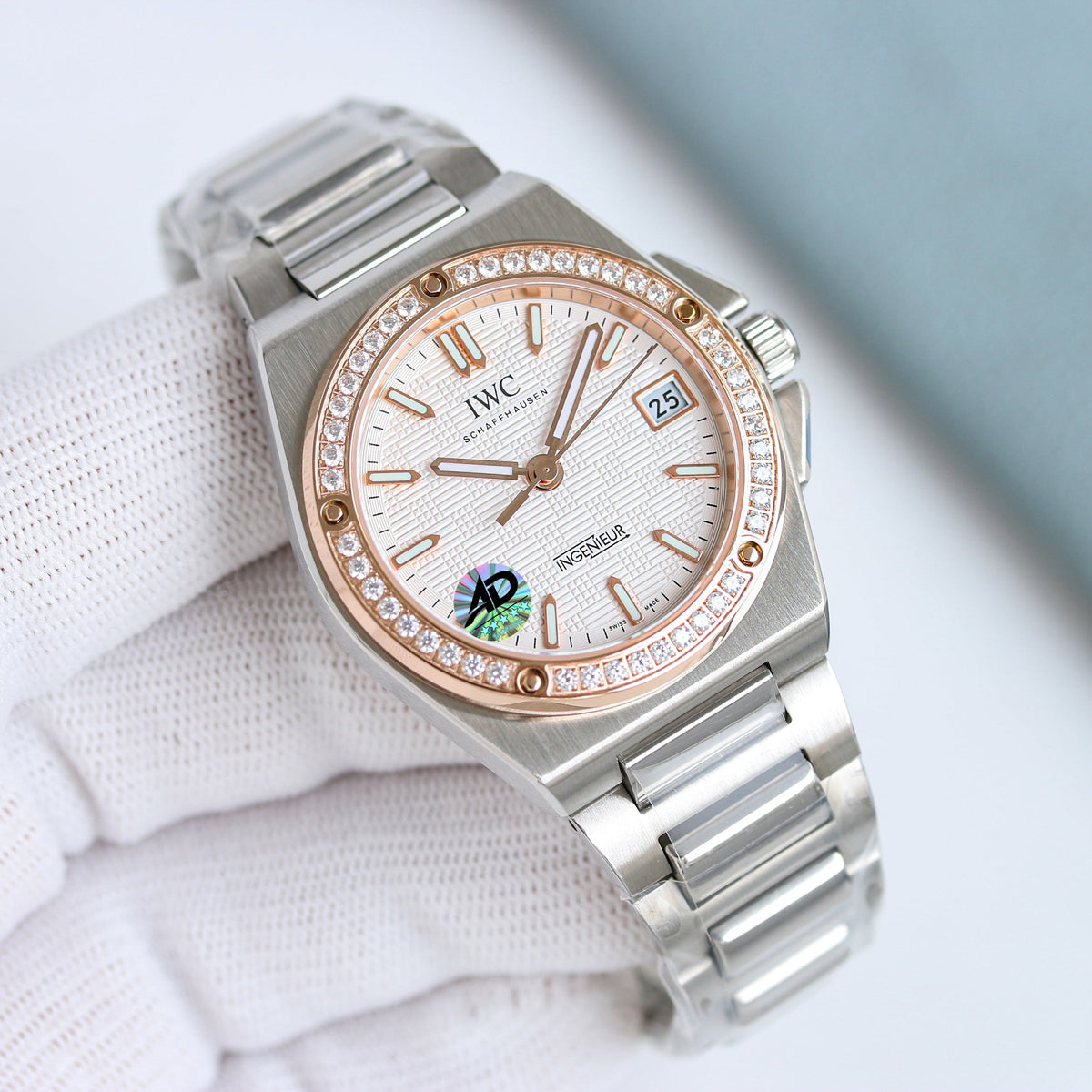 LADY -White -Rhinestone bezel- Silver 904L Steel - Automatic -35mm
