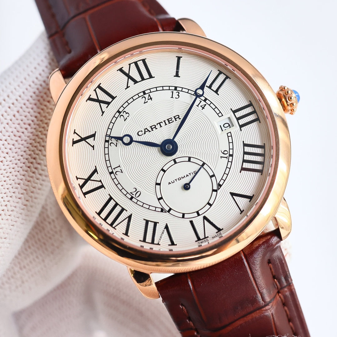 Yellow Gold -Silver- Brown Leather - Automatic - 41mm