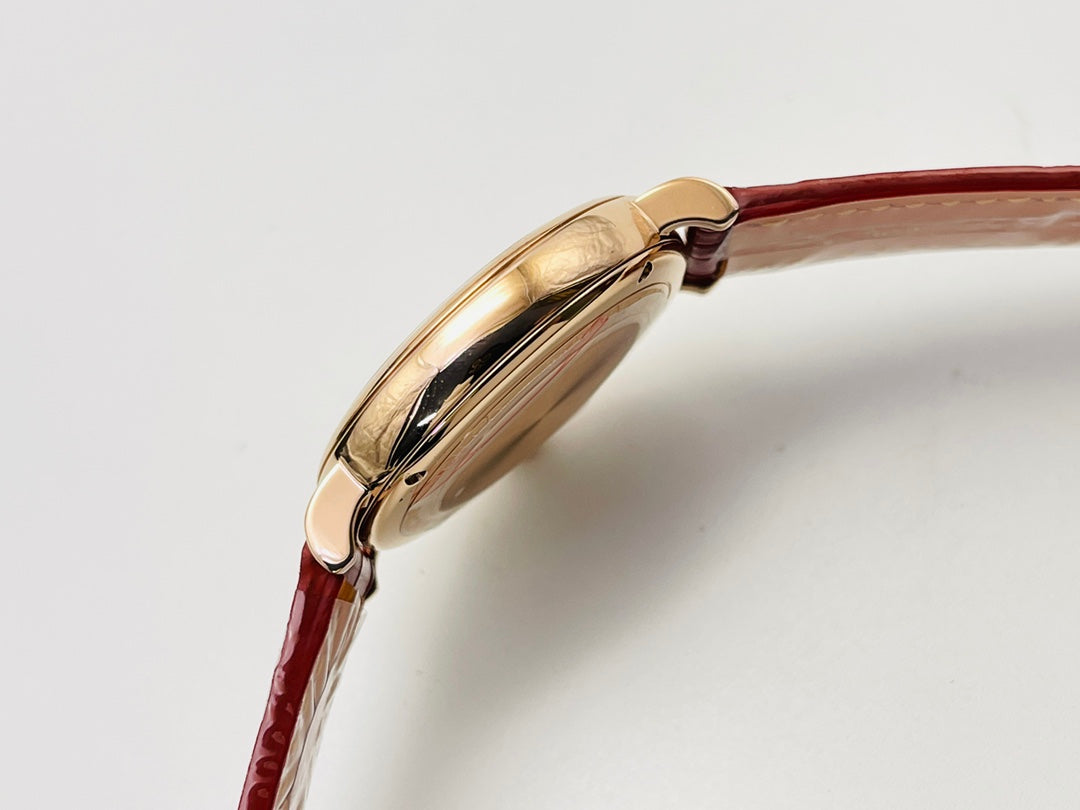 LADY -Yellow gold - White - Red Leather - Automatic - 34mm