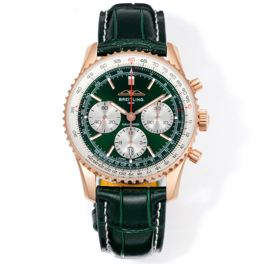 Chronograph - Rosegold White - Green - N-Timer - Green Leather - Automatic - 43mm