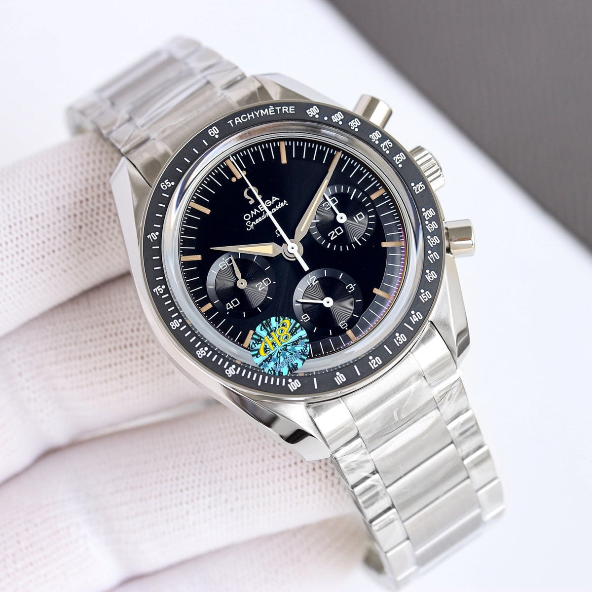 Chronograph -Moon- Black-Silver 316L Steel- Manual winding - 42mm