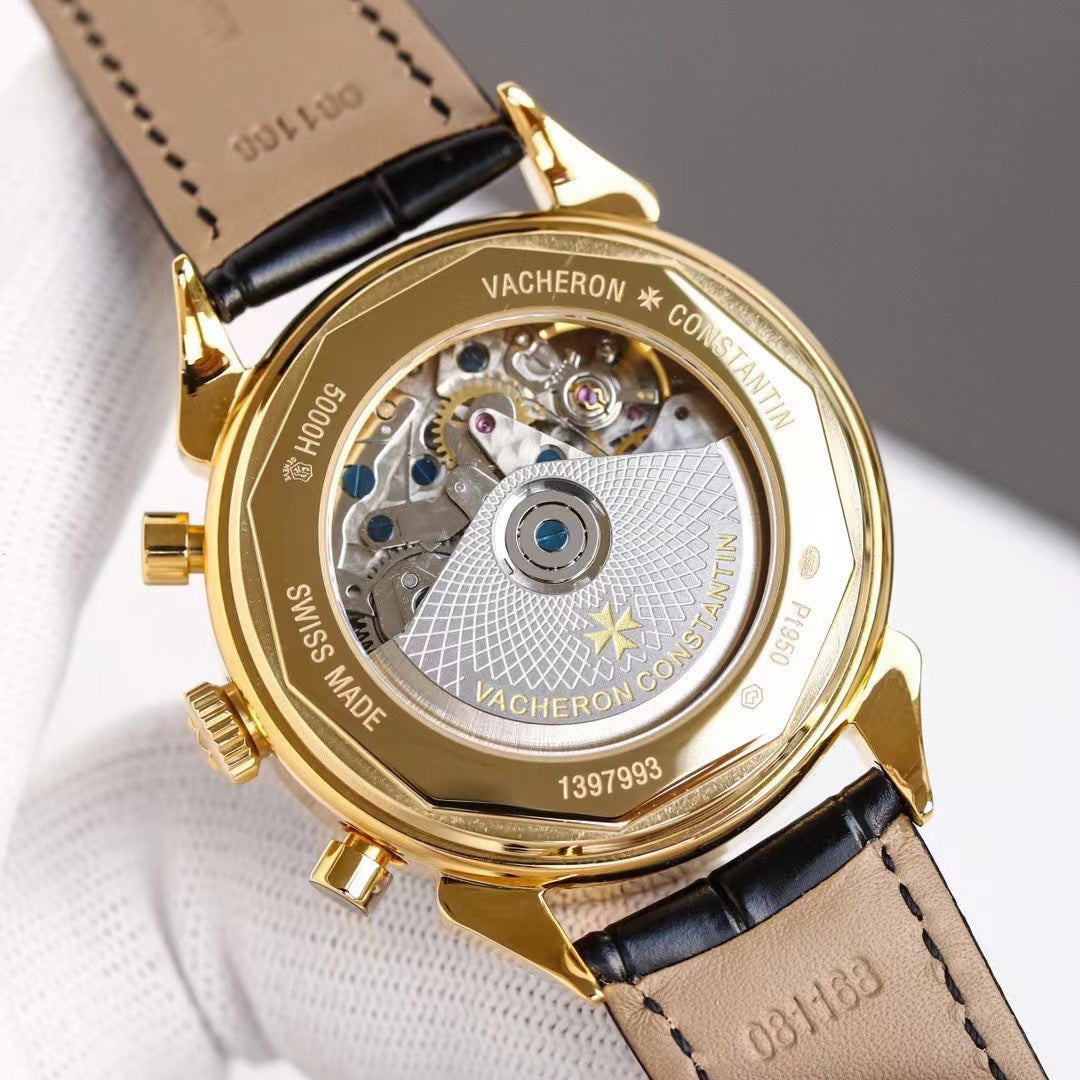 Chronograph - White Yellow -Black Leather - Automatic - 42mm