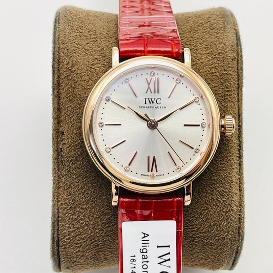 LADY -Yellow gold - White - Red Leather - Automatic - 34mm