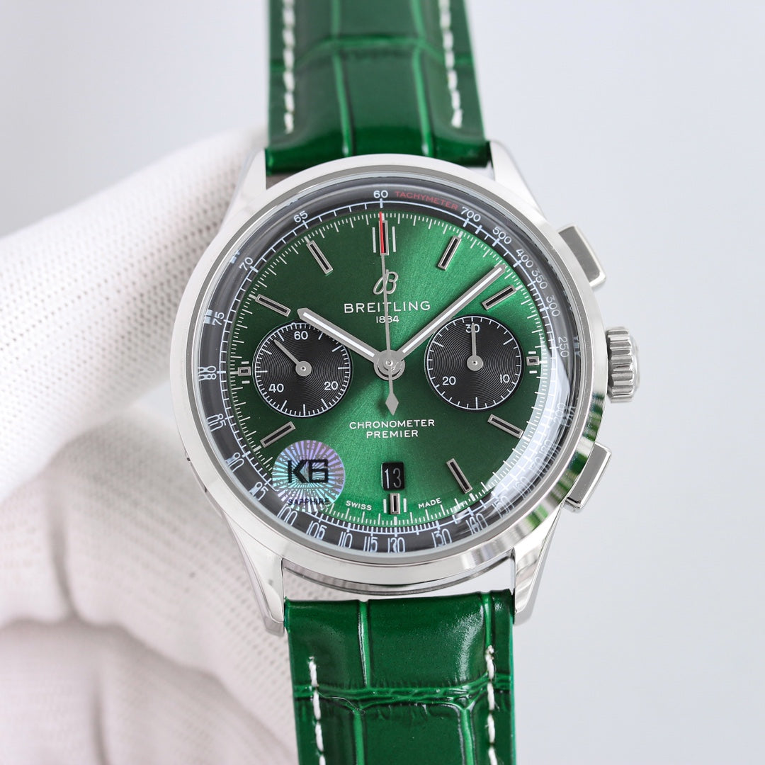 Chronograph -Green Silver - Green Leather - Automatic - 42mm