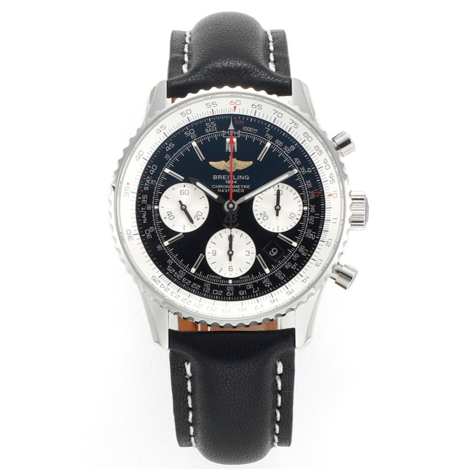 Chronograph - White Ceramic - Black White- N-Timer - Black Leather - Automatic - 43mm
