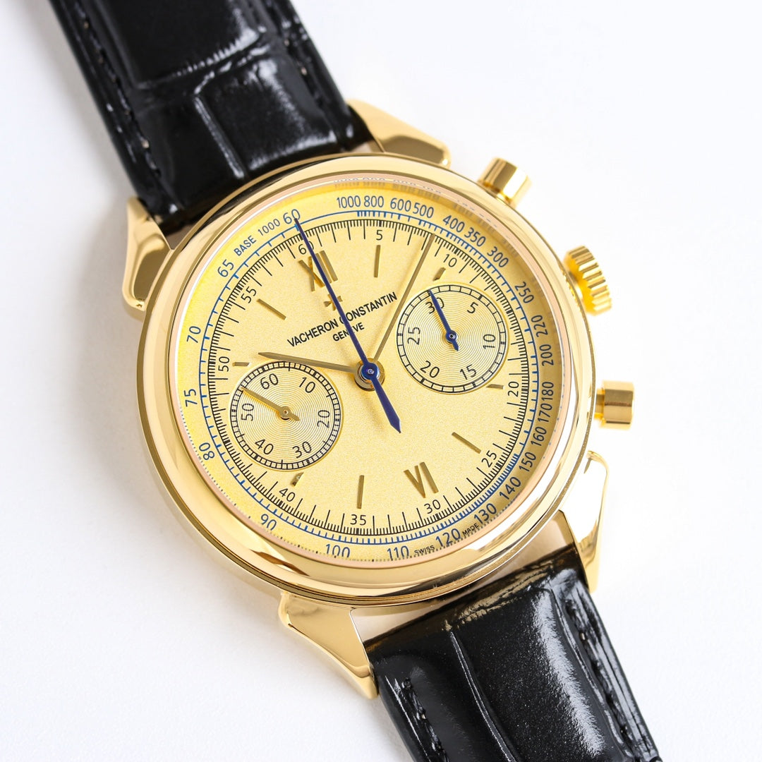 Chronograph - 904L Steel Yellow -Black Leather - Automatic - 42mm