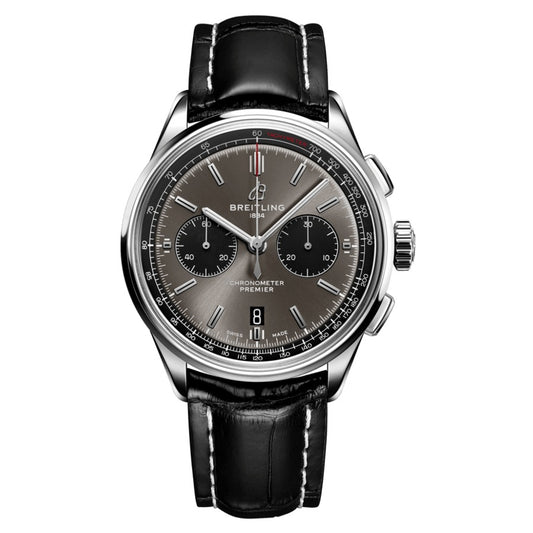 Chronograph - Grey - Black Leather - Automatic - 42mm
