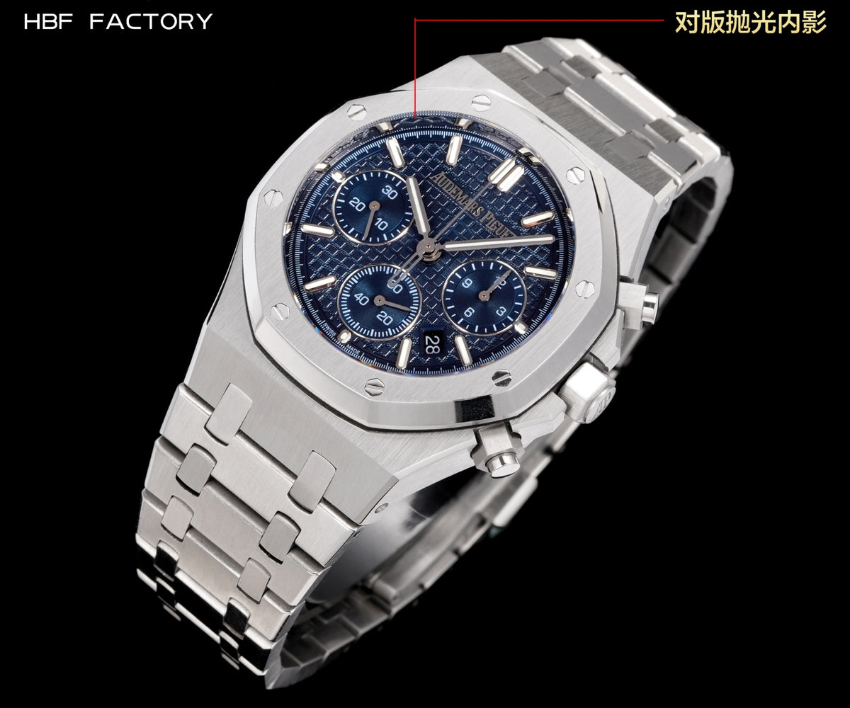 Chronograph- HBF-26240st- Blue -Silver 904L Steel- Automatic - 41mm