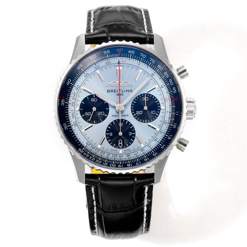 Chronograph - Blue Ceramic - Light Blue N-Timer - Black Leather - Automatic - 43mm