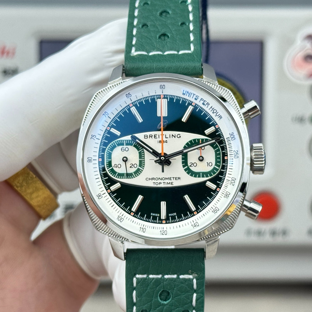 Chronograph - Silver Black - T-Timer - Green Leather - Automatic - 38mm