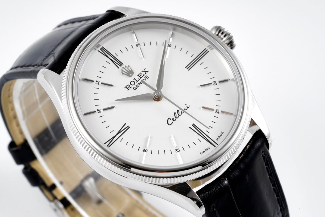 White -904L Silver - Black Leather - Automatic - 39mm