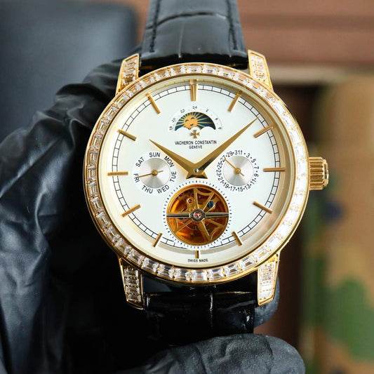 Toubillon -White Yellow - Black Leather - Automatic - 44mm