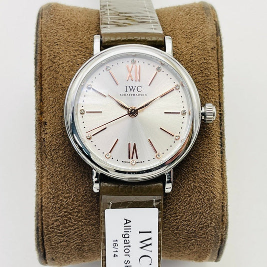 LADY -Silver Wthite - Brwon Leather - Automatic - 34mm
