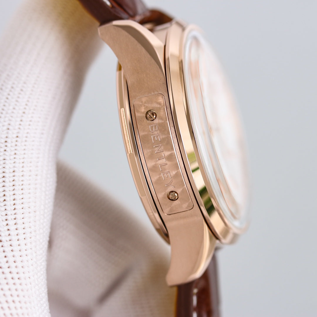 Chronograph -Rosegold White - Brown Leather - Automatic - 42mm