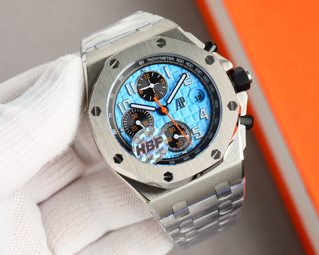 Chronograph - Baby blue White Ceramic Bezel - Silver 904L Steel - Automatic - 44mm