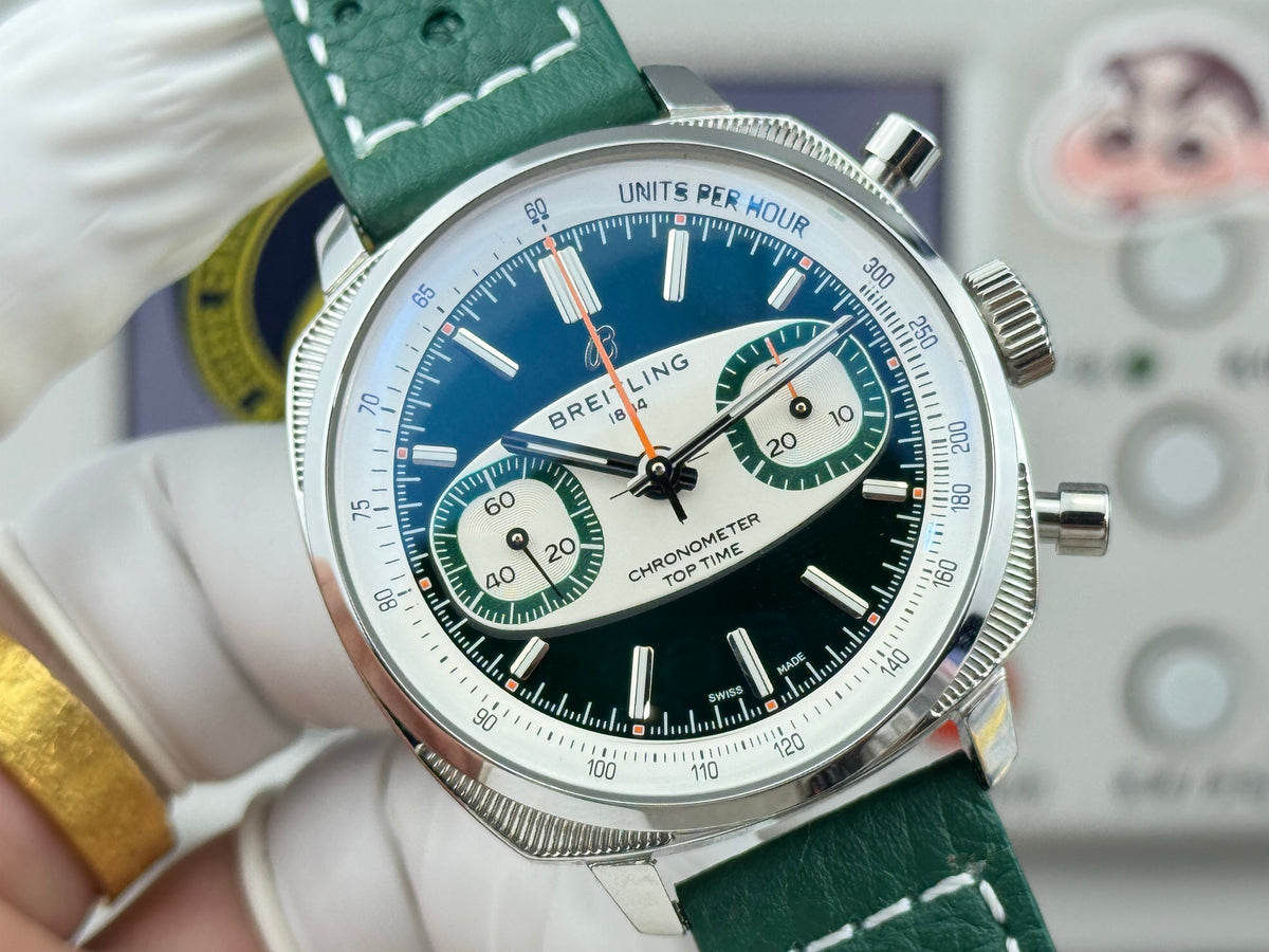 Chronograph - Silver Black - T-Timer - Green Leather - Automatic - 38mm