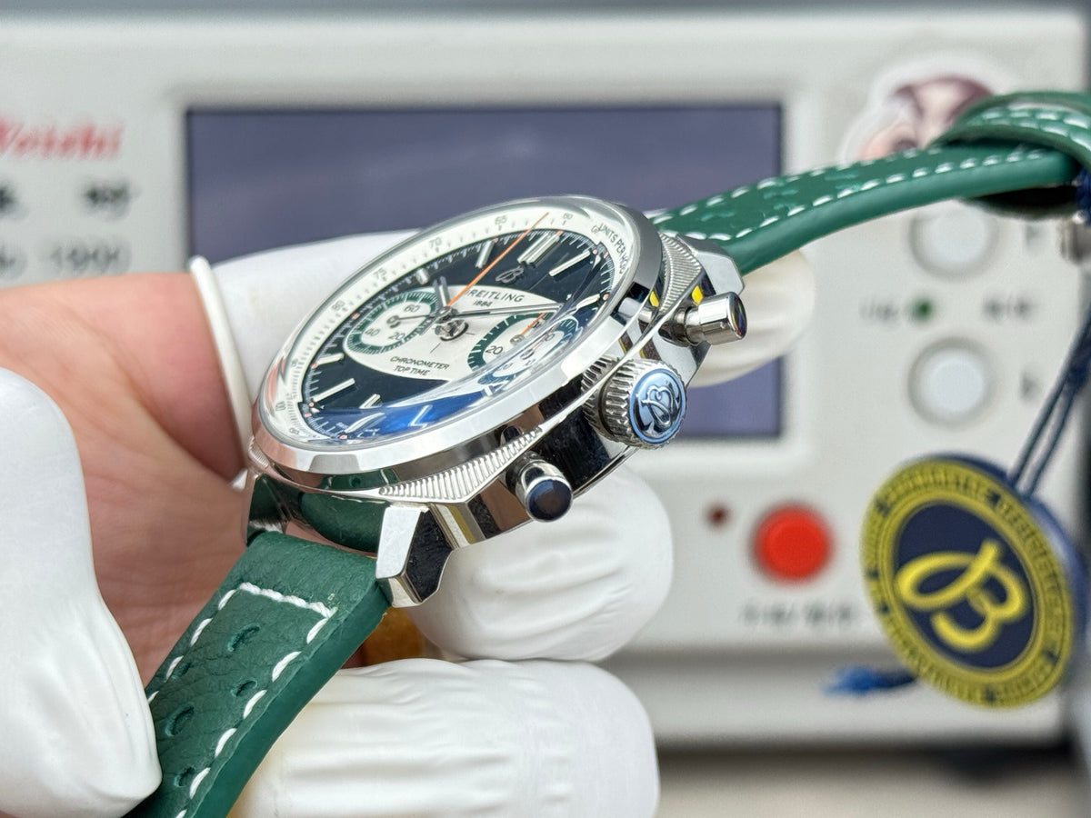 Chronograph - Silver Black - T-Timer - Green Leather - Automatic - 38mm
