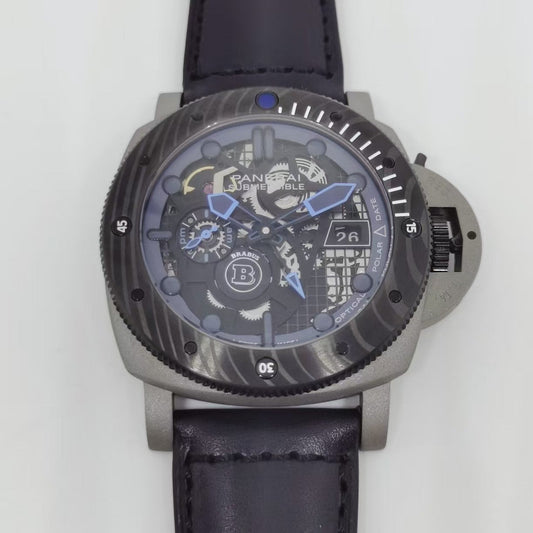 Black Hollow- 904L Steel - Black Leather -Automatic - 47mm
