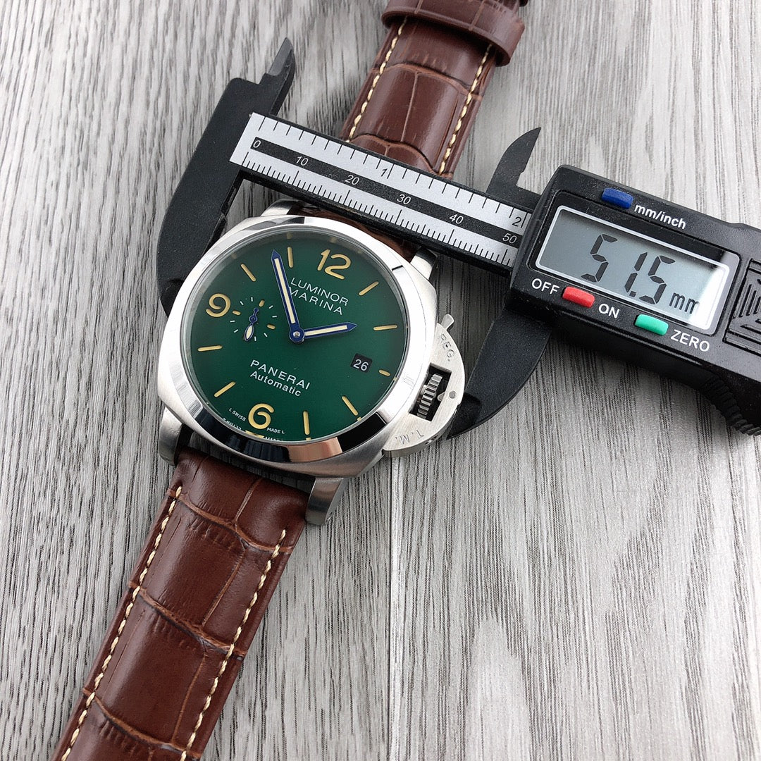 Green Silver -904L Steel - Brown Leather -Automatic - 44mm