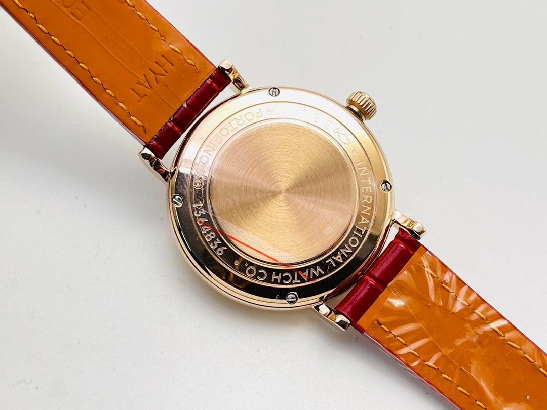 LADY -Yellow gold - White - Red Leather - Automatic - 34mm