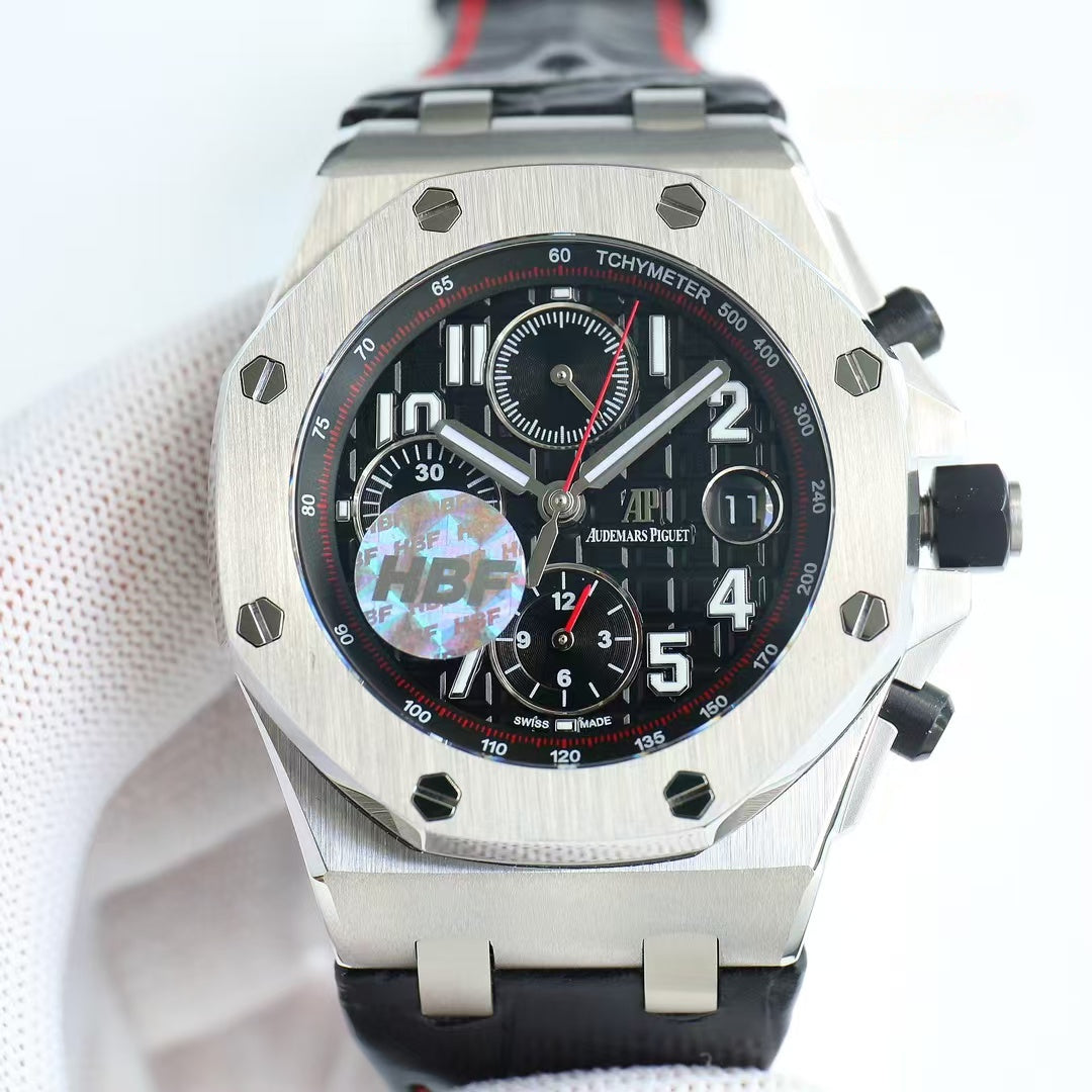 Chronograph-Black Ceramic- Black Red Leather - Automatic - 44mm