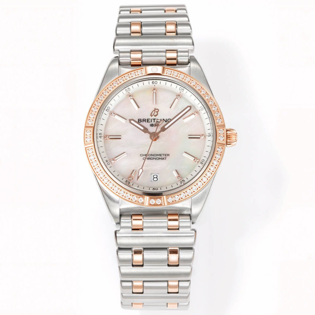 LADY - Pink White - Rhinestone bezel - Silver 904L Steel- Automatic - 36mm