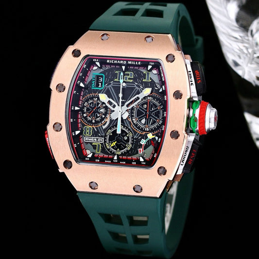 Chronograph - Rosegold 904L Steel- Green Rubber- Quartz - 41*49mm