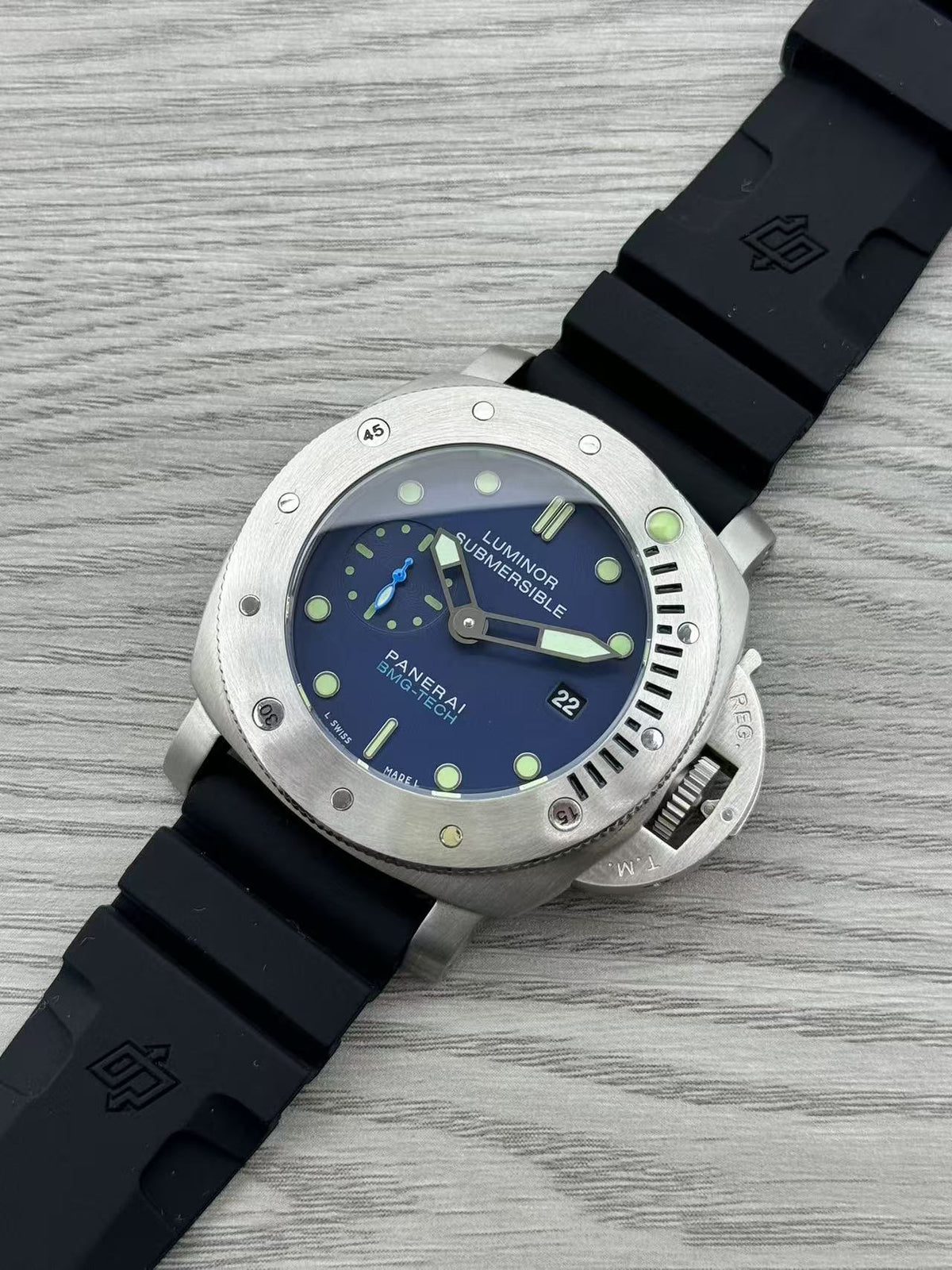 Blue Silver - 904L Steel - Black Rubber -Automatic - 47mm