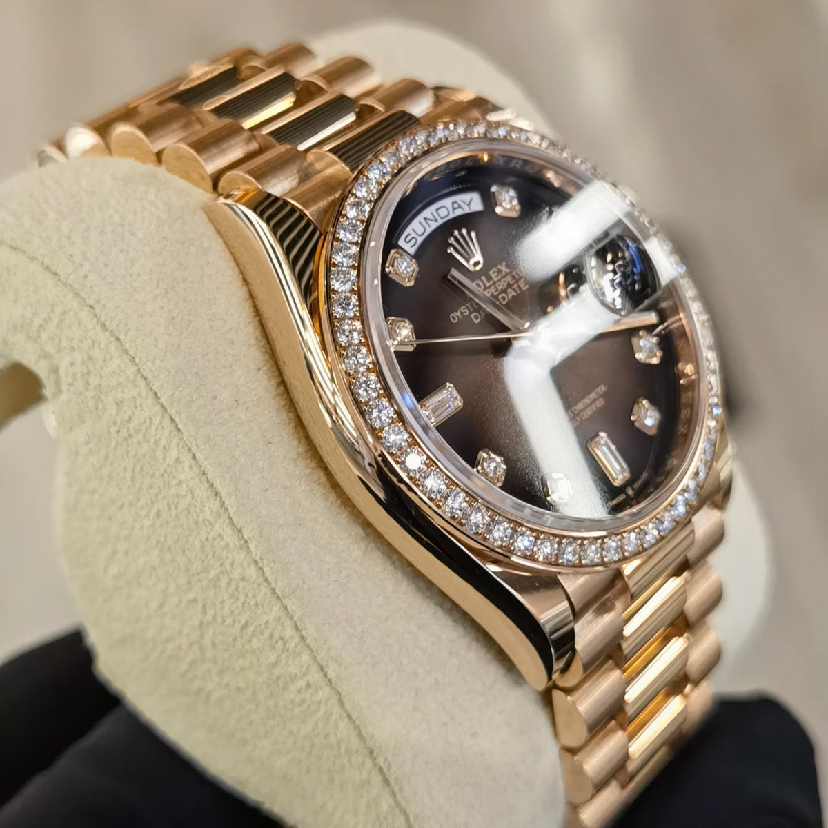 LADY -Black - Rhinestones Bezel - Yellow 904L Steel -Automatic - 36mm