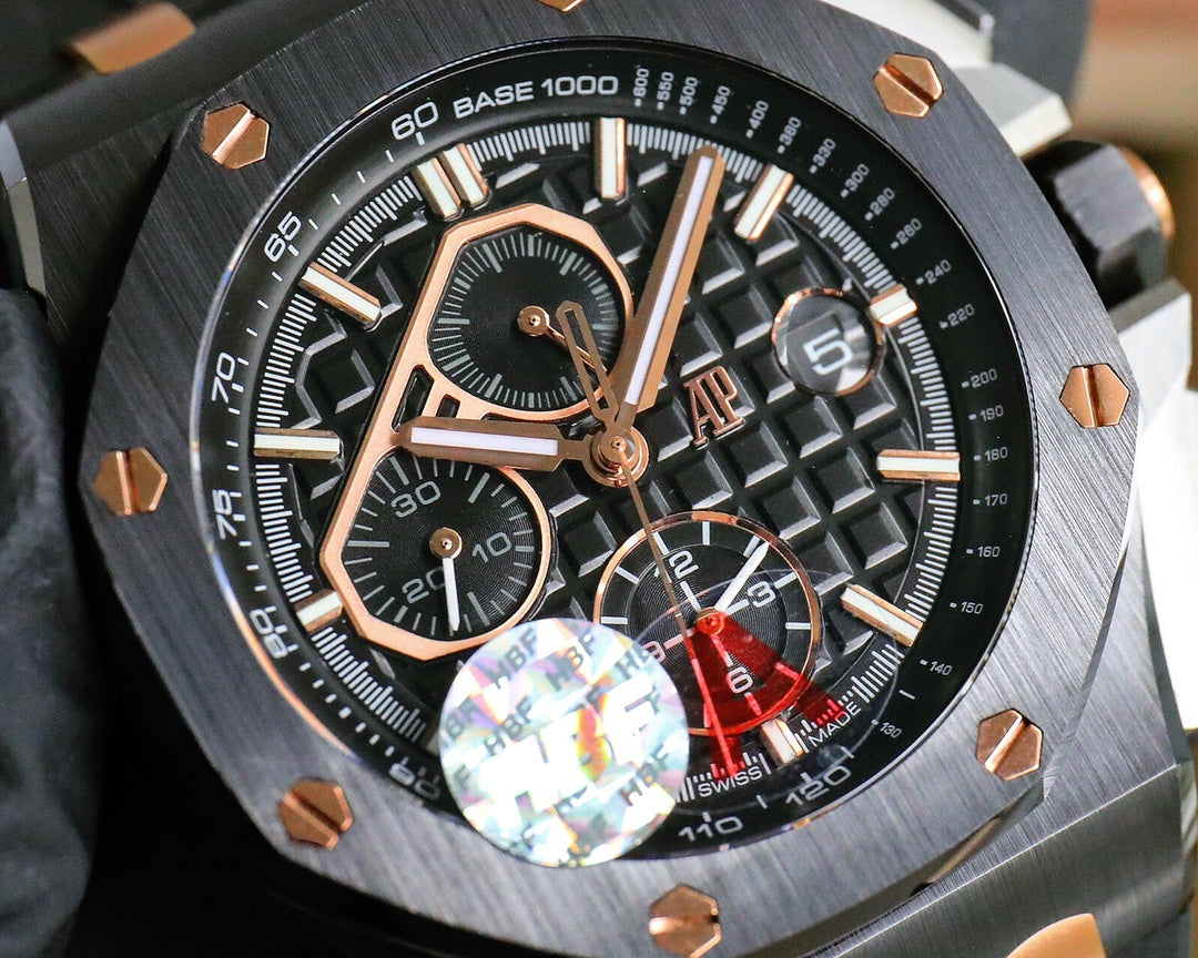 TOP! Chronograph- Rose gold -Black Ceramic- Black Rubber - Automatic - 42mm