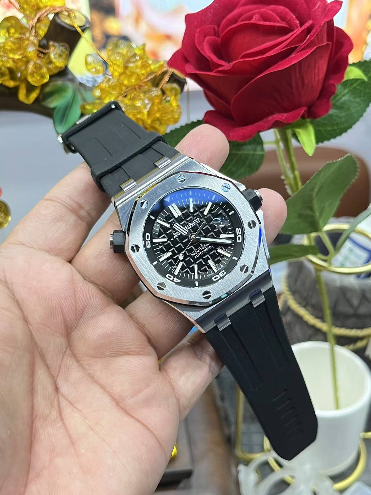 Silver Bezel Ceramic-Black Face -Black Rubber - Automatic - 42mm
