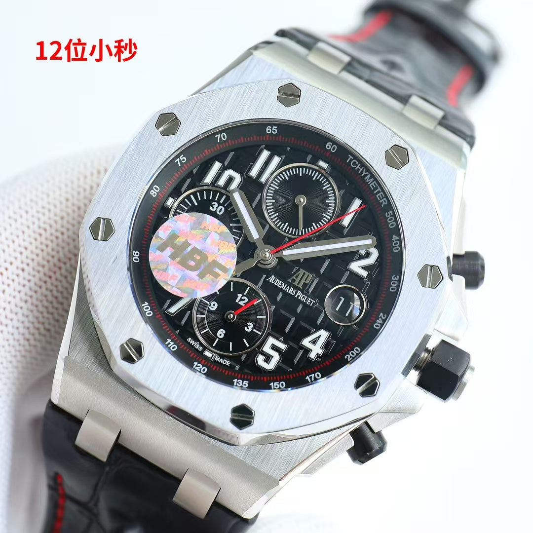 Chronograph-Black Ceramic- Black Red Leather - Automatic - 44mm