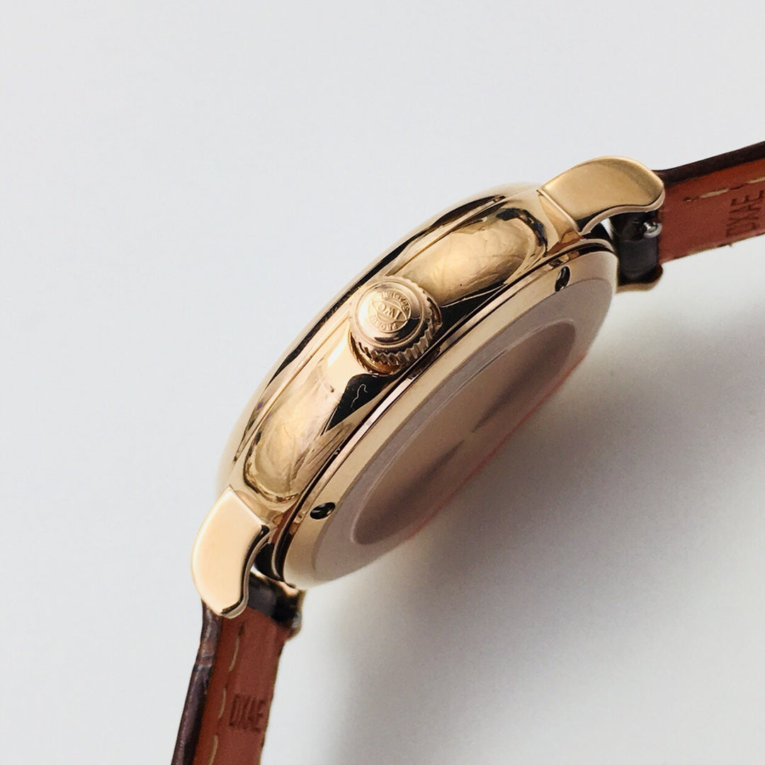 LADY -Yellow Gold - White - Brown Leather - Automatic - 34mm