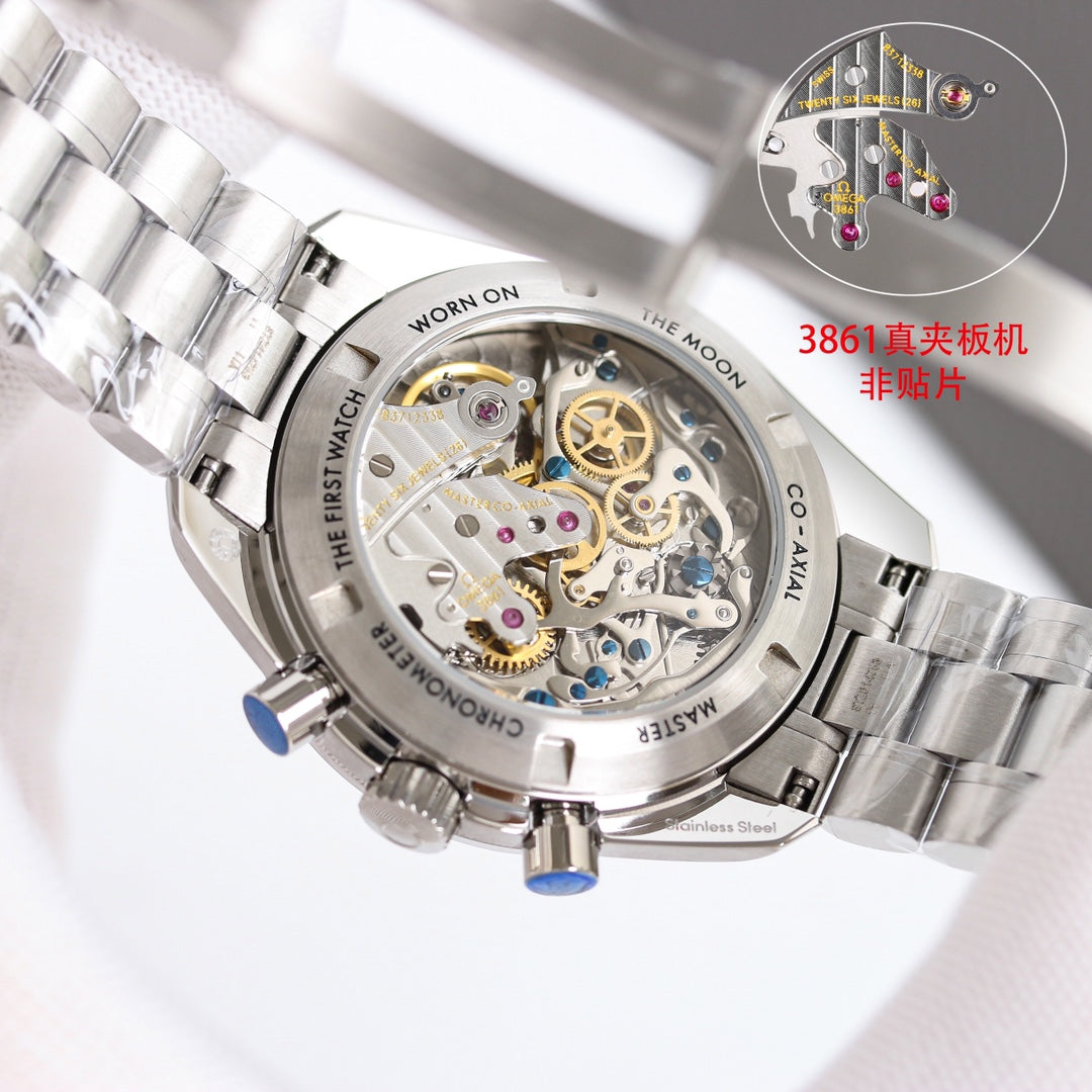 Chronograph -Moon- White -Silver 316L Steel- Manual winding - 42mm