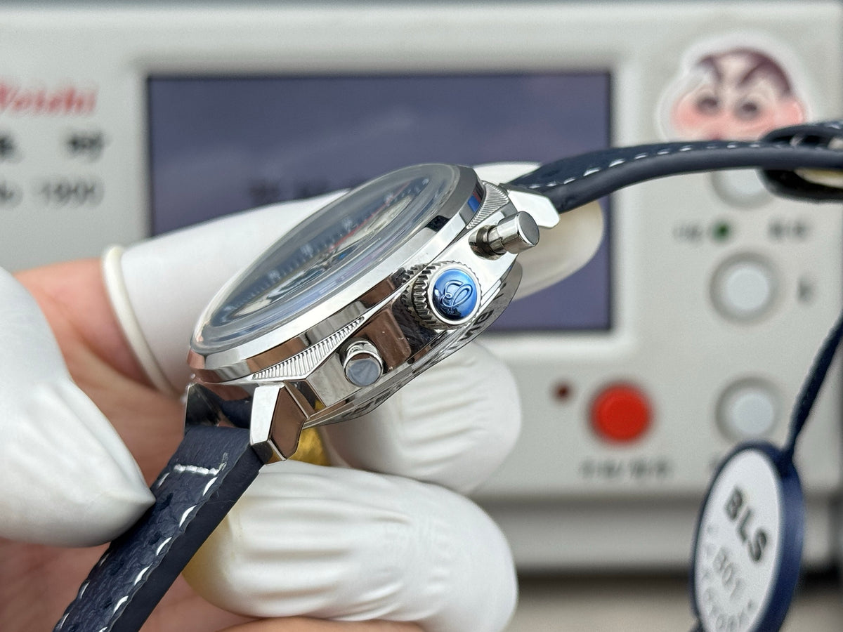 Chronograph - Silver Blue - T-Timer - Blue Leather - Automatic - 38mm